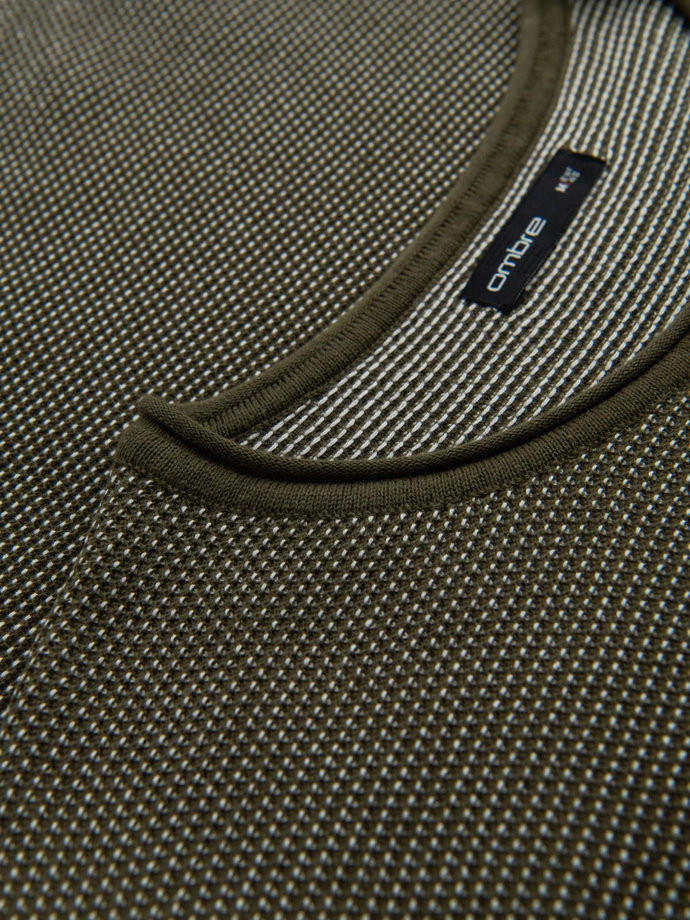 Men's knitted sweater with structured dots - olive V2 OM-SWSW-0118