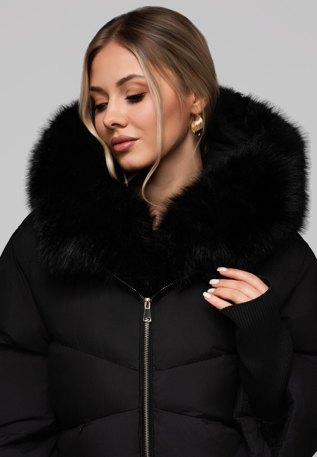 Women's insulated jacket with fur OW-JAHP-0102 v1 - black