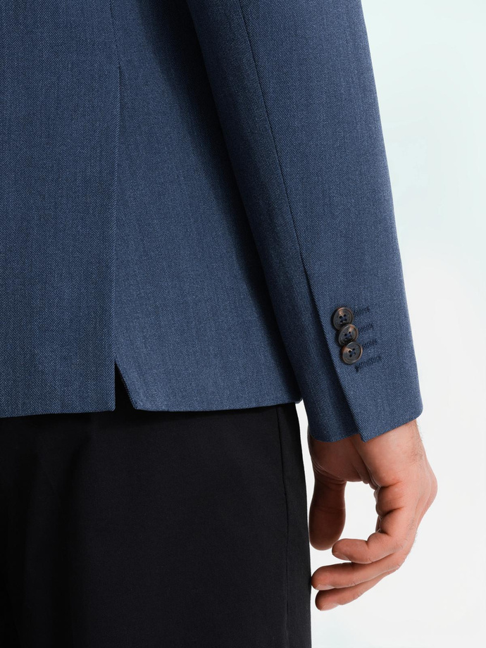 Elegant men's SLIM FIT jacket with rayon - dark blue V3 OM-BLZB-0135