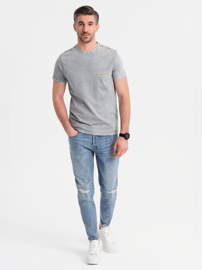 Cotton t-shirt printed on chest and back - gray V1 OM-TSWT-0201