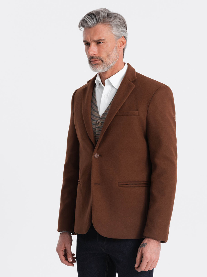 Men's casual blazer with decorative buttons on cuffs - chocolate brown V1 OM-BLZB-0118