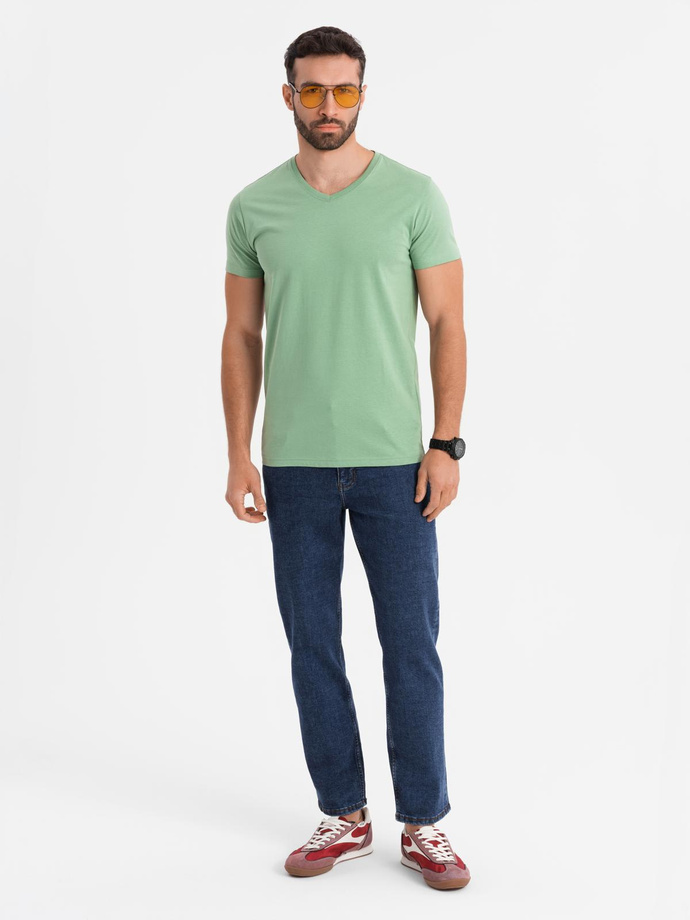 BASIC men's cotton classic tee with v-neck - green V11 OM-TSBS-0237