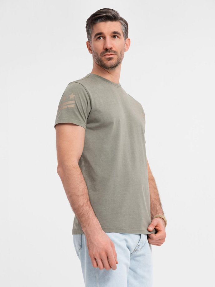 Men's military-style printed cotton T-shirt - light olive V2 OM-TSWT-0202