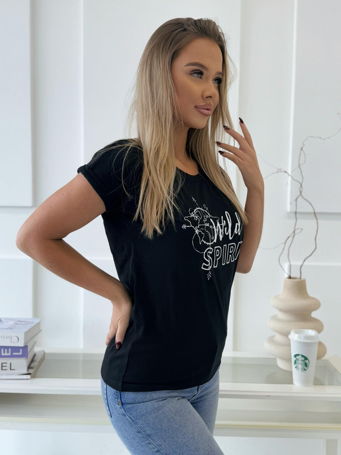 T-shirt z nadrukiem SLR095- czarny