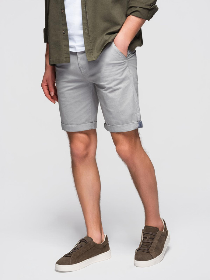 Szorty klasyczne męskie chino z podwiniętą nogawką - szare V12 OM-SRCS-0197