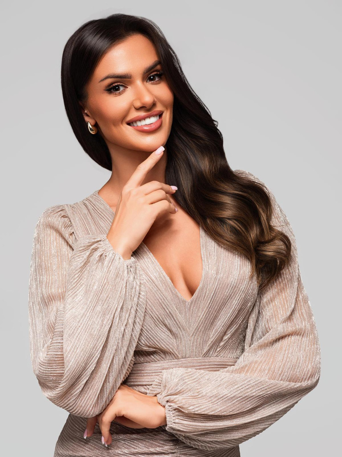 Women's mini dress with long sleeves and v-neck RUBI DLR195 - silver