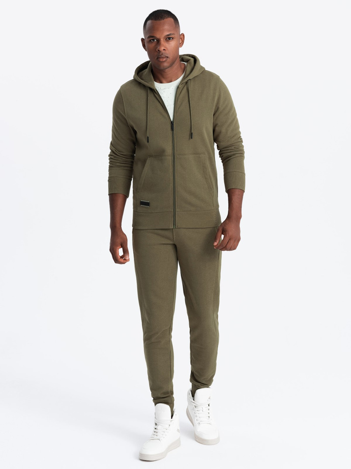 BASIC men's sweatshirt set unbuttoned sweatshirt + joggers - olive V2 Z86