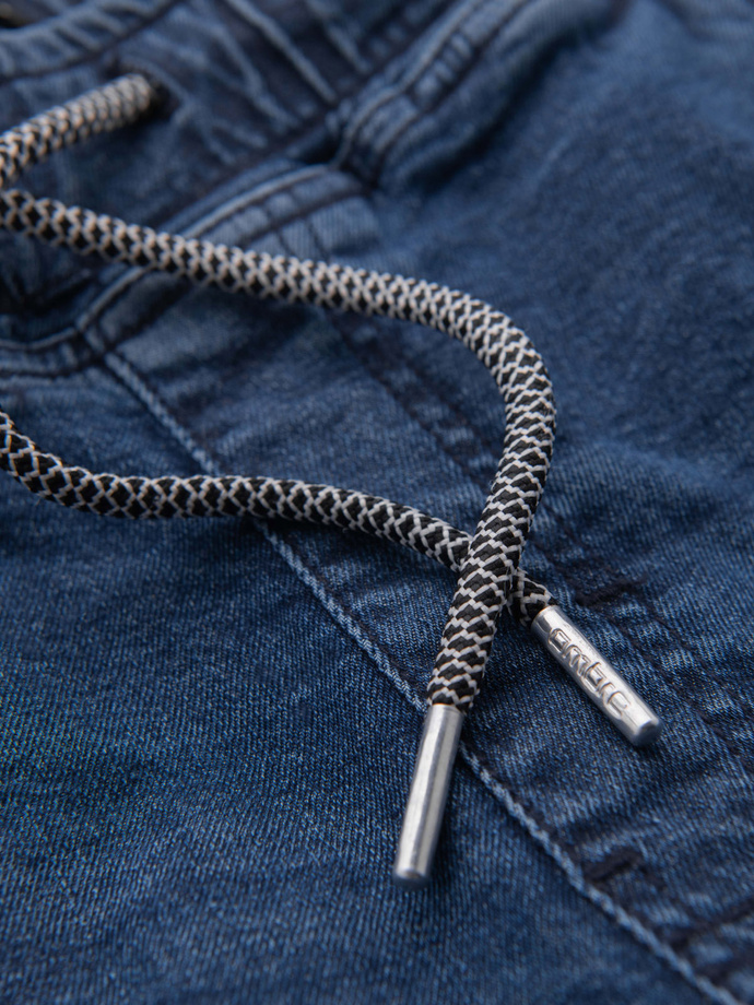 Men's denim shorts with rolled up leg - dark blue V2 OM-SRDS-0161