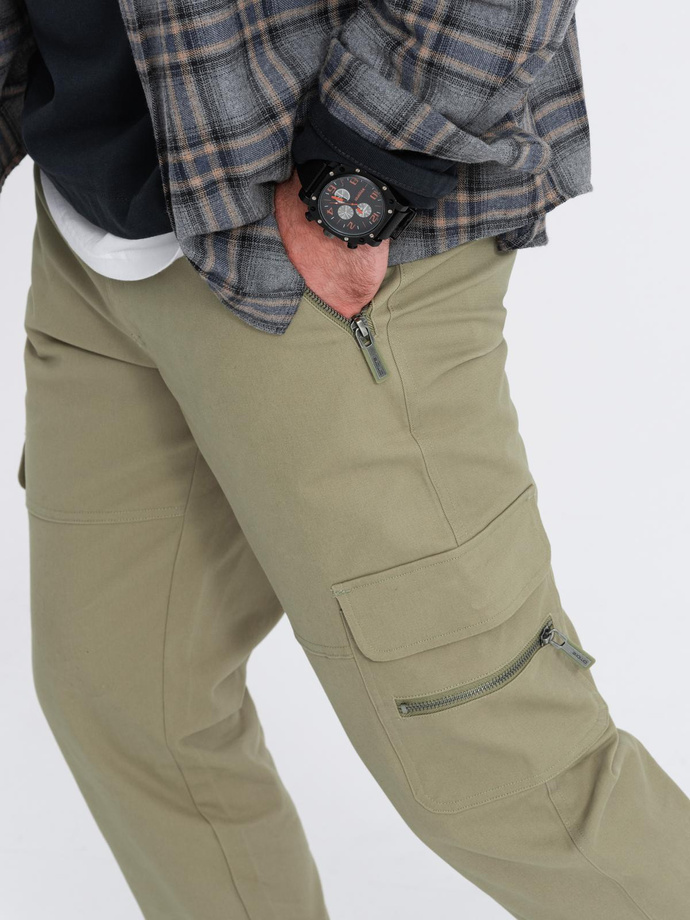 Men's STRAIGHT LEG cargo pants with zippered pockets - olive V2 OM-PACG-0204