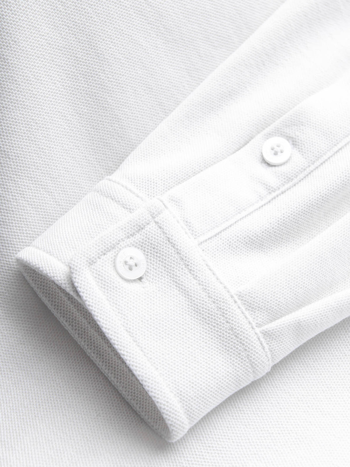 Men's knitted SLIM FIT long sleeve shirt - white V1 OM-SHCS-0177