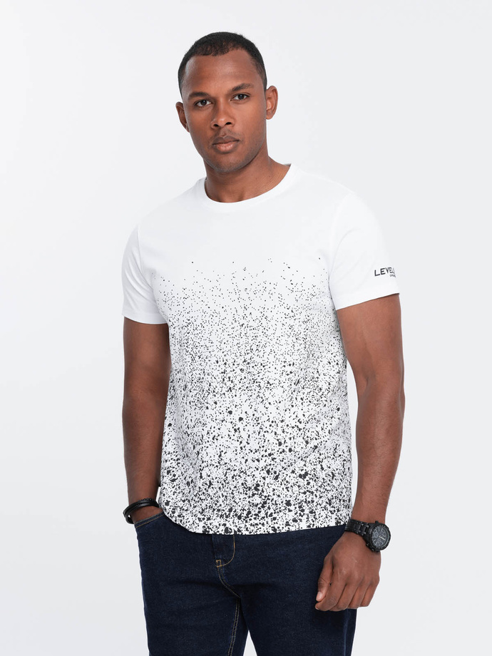 T-shirt męski bawełniany z gradientowym nadrukiem - biały V1 OM-TSPT-22SS-001