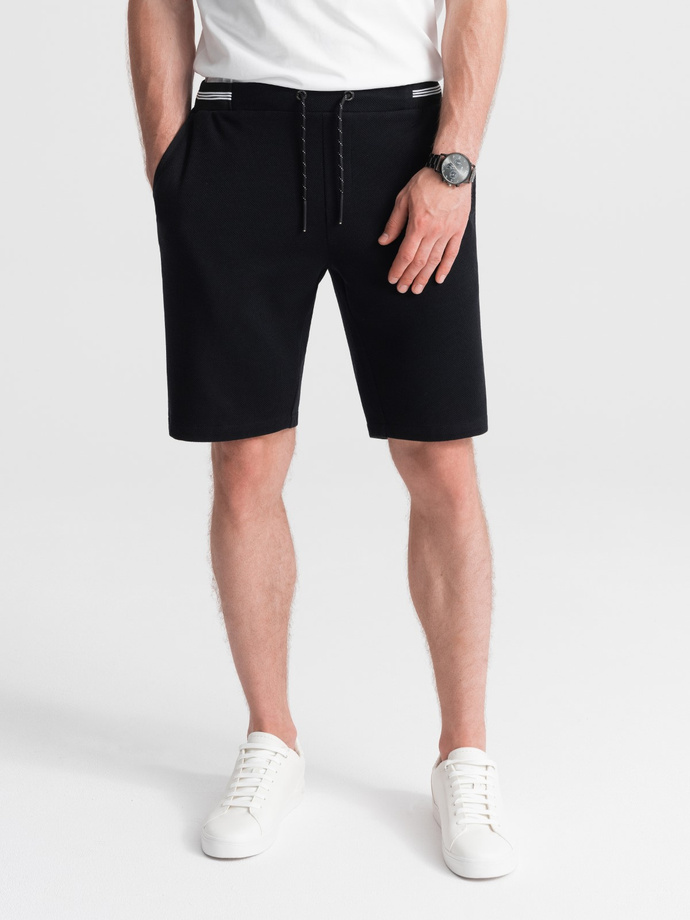 Men's knit shorts with decorative elastic waistband - black V2 OM-SRCS-0110