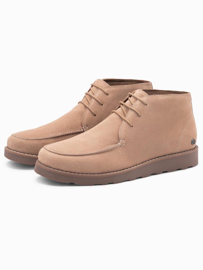 Men's suede ankle boots with thick sole - beige V1 OM-FOCS-0164 