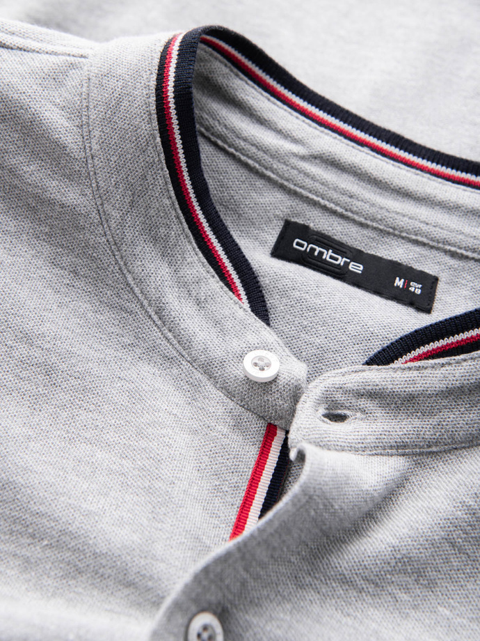 Men's cotton SLIM FIT shirt with collared collared shirt - grey V5 OM-SHCS-0178