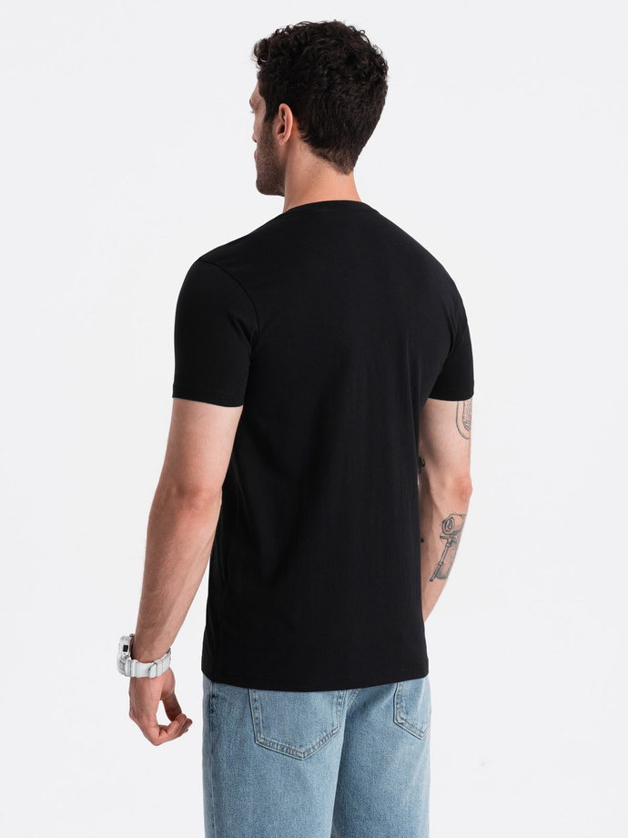 Men's cotton t-shirt with large inscription - black V2 OM-TSPT-0193
