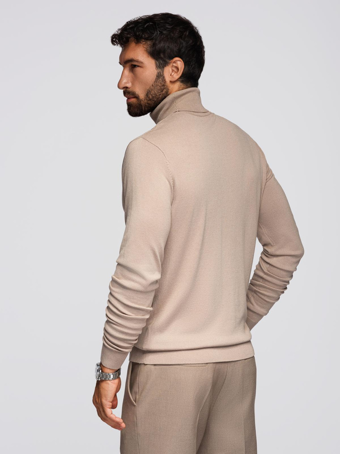 Men's knitted fitted turtleneck with viscose - beige V5 OM-SWTN-0101