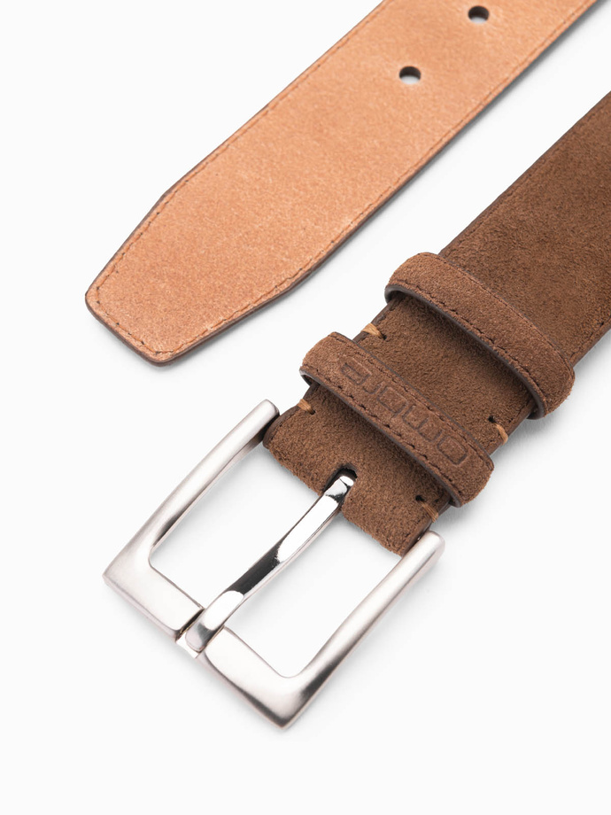 One-color men's belt in natural suede - brown V2 OU-ACBE-0112