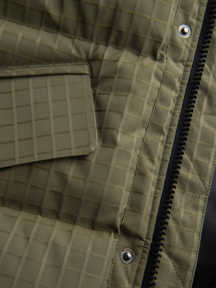 Outdoorowa długa męska kurtka parka  – oliwkowa V4 OM-JALJ-0201