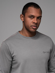 Męski bawełniany longsleeve U-neck z lampasami i nadrukiem na piersi – szary V5 OM-LSCL-0127