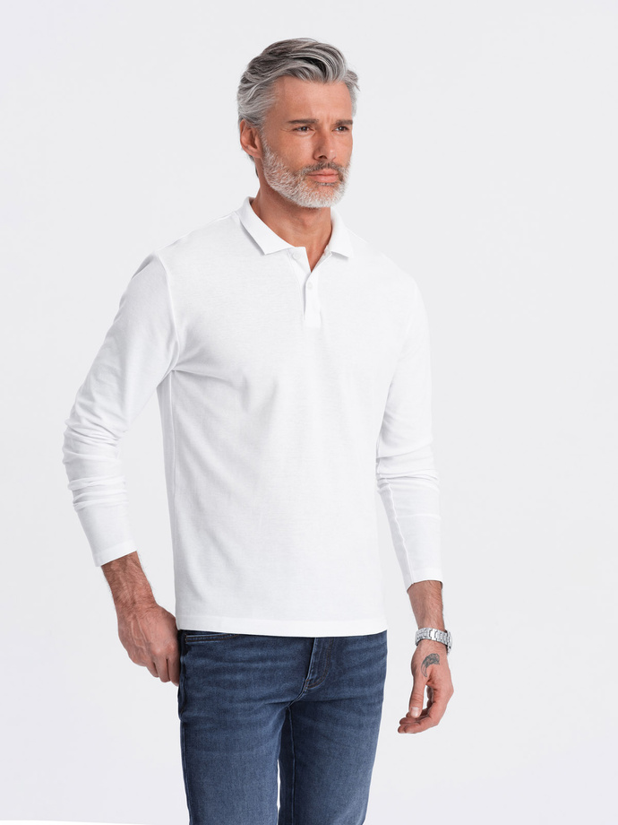 Men's longsleeve with polo collar - white V1 OM-POBL-0114