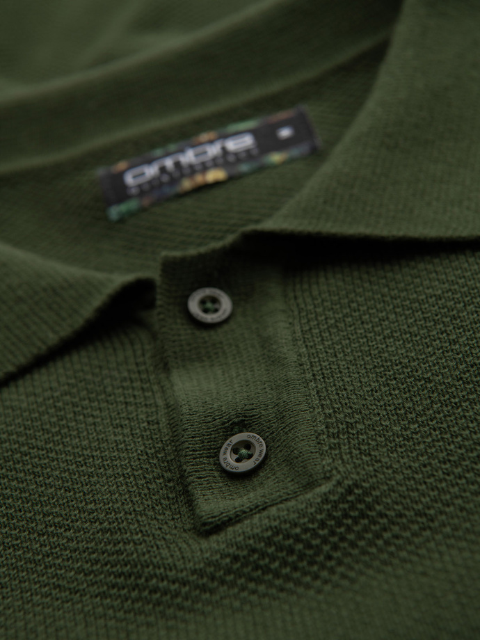 Men's cotton structured knit polo shirt - olive V1 OM-POSS-0117