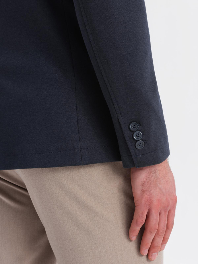 Men's SLIM knit jacket with subtle texture - navy blue V3 OM-BLZB-0101