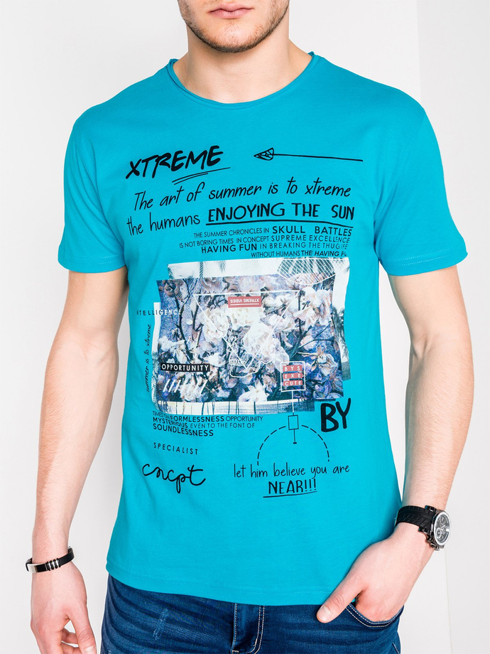 Men's printed t-shirt - turquoise S997