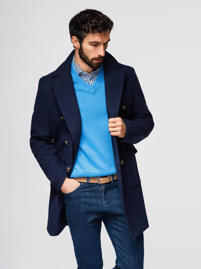 Men's double-breasted coat with decorative buttons - indigo V1 OM-COWC-0109