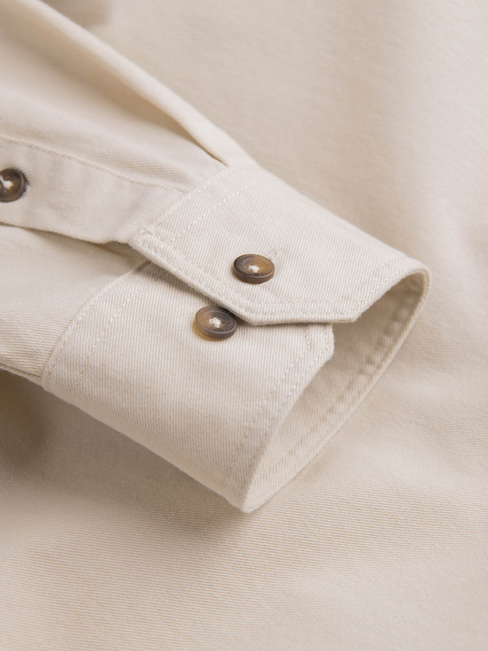 Men's REGULAR FIT cotton shirt with buttoned pockets - cream V1 OM-SHCS-0146
