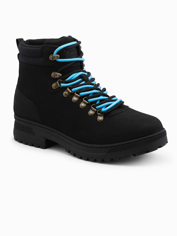 Men's winter trekking boots with contrasting laces - black V3 OM-FOBO-0132