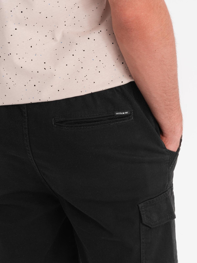 Męskie spodenki bawełniane cargo z elastycznym pasem – czarne V4 OM-SRCG-0190