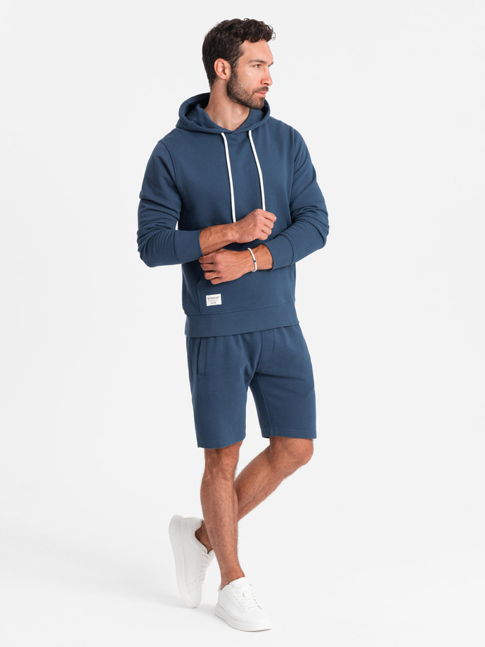 Men's sweatshirt set kangaroo sweatshirt + shorts - dark blue V4 Z75