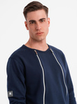 Men's sweatshirt with decorative zips on the front - navy blue V2 OM-SSNZ-0187