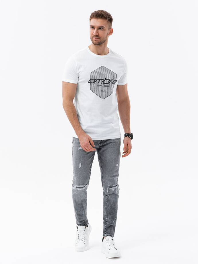 T-shirt męski bawełniany z nadrukiem - biały V1 S1753