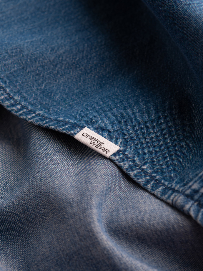 Men's denim snap shirt with pockets - blue V2 OM-SHDS-0115