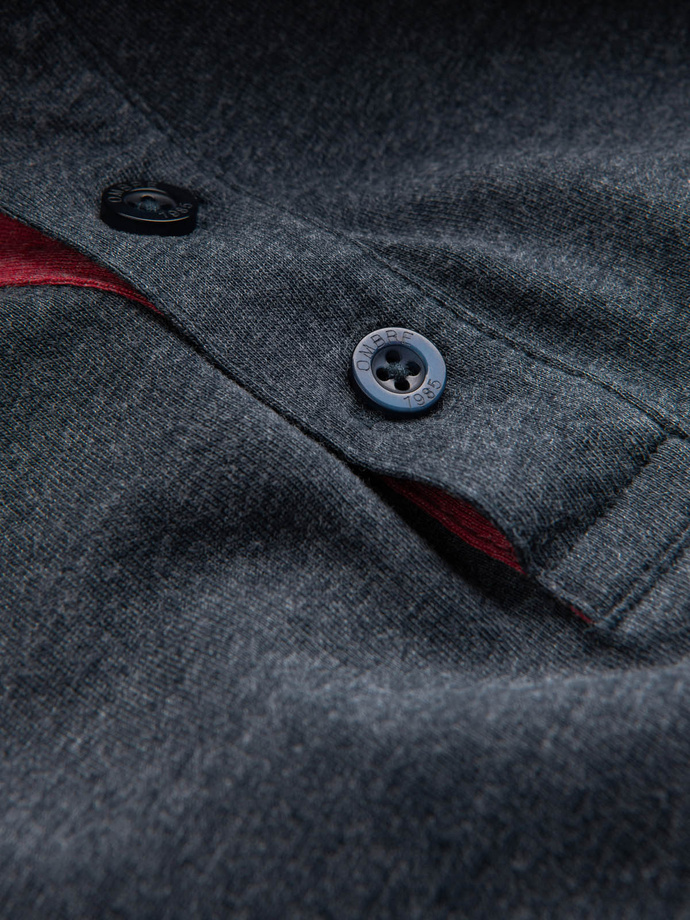 T-shirt męski z rozpinanym okrągłym dekoltem henley – granatowy V5 OM-TSCT-0155