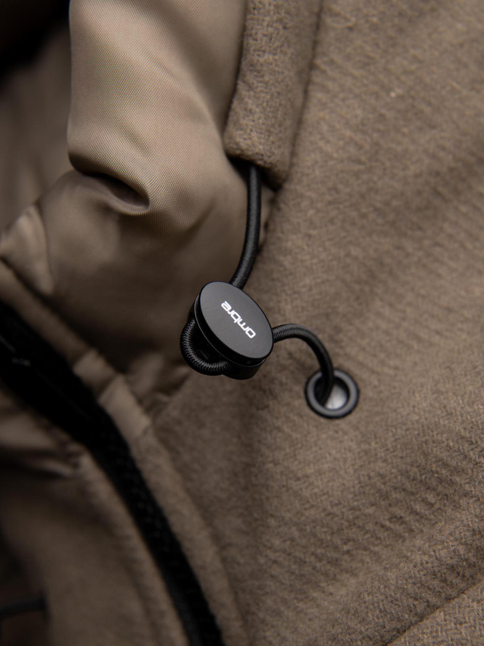 Men's parka coat with wool and hood - khaki V2 OM-COWC-0132