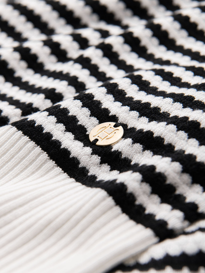 Men's knitted buttonless polo shirt with navy stripes - black and white V1 OM-POSS-0161