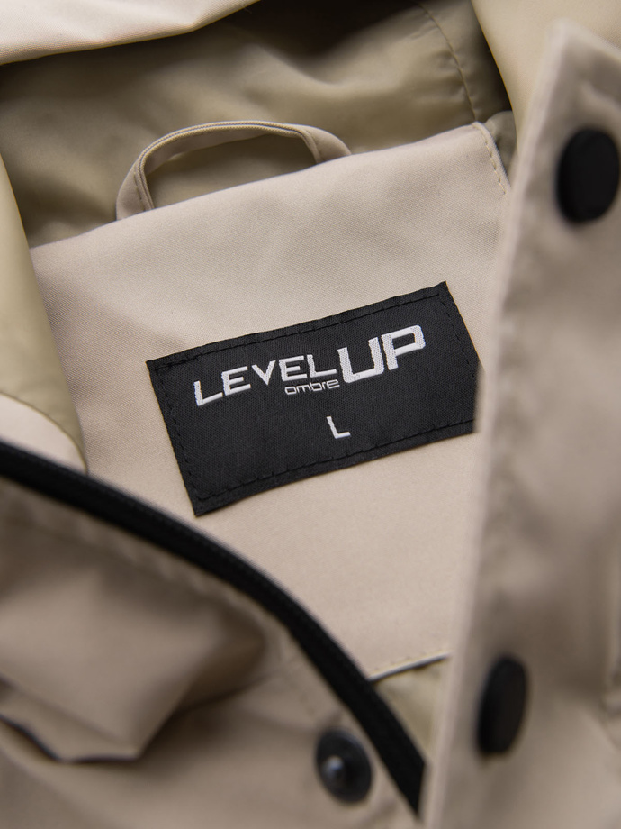 Functional men's transitional jacket with hood - beige V3 OM-JANP-0225