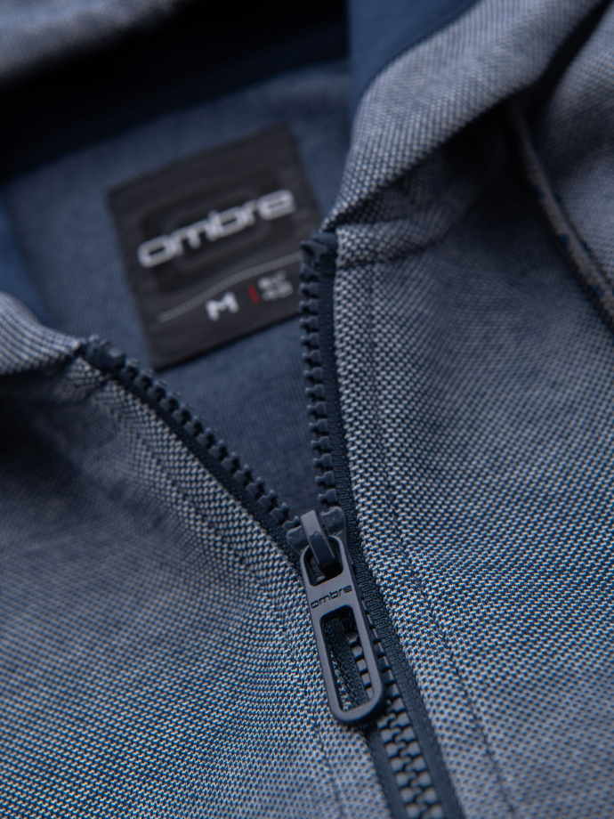 Men's soft-textured hooded sweatshirt - navy blue V2 OM-SSZP-0191