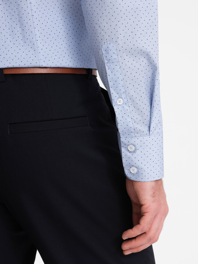 Koszula męska bawełniana w mikro wzór REGULAR FIT - jasnoniebieska V2 OM-SHCS-0152