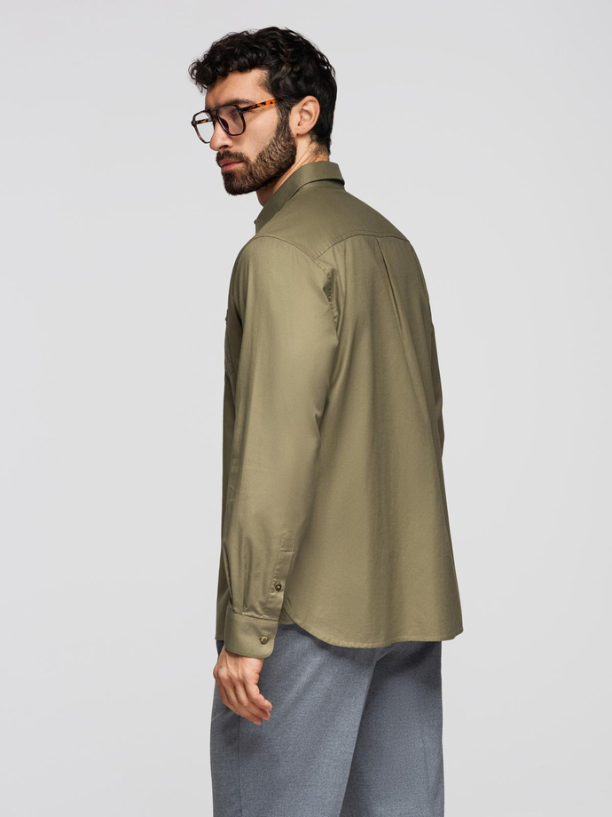Men's cotton shirt with pocket - olive V2 K695