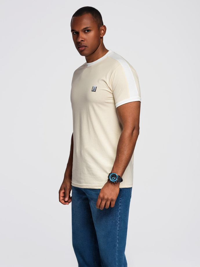 Men's t-shirt with contrasting stripes - cream V7 OM-TSCT-0115