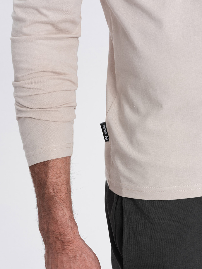 Men's unprinted longsleeve with v-neck - light beige V1 OM-LSBL-0108