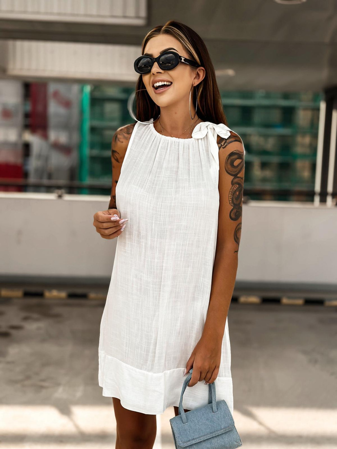 Mini mini dress boat neckline ruffled with bow - DLR110 ecru