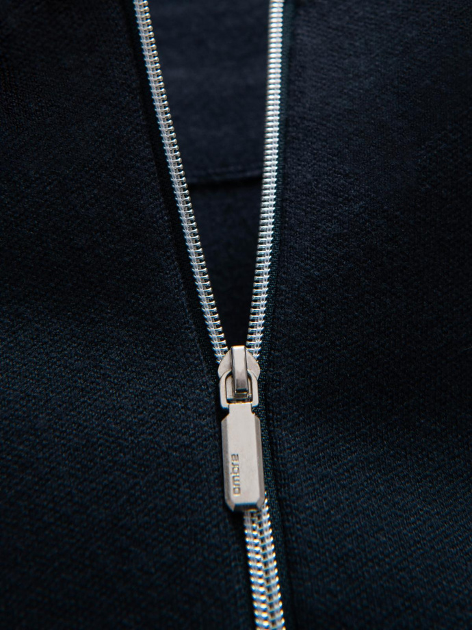 Men's smooth zip sweater - navy blue V1 OM-SWZS-0146