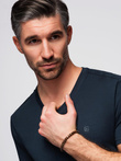 Men's V-NECK T-shirt with elastane - navy blue V2 OM-TSCT-0106