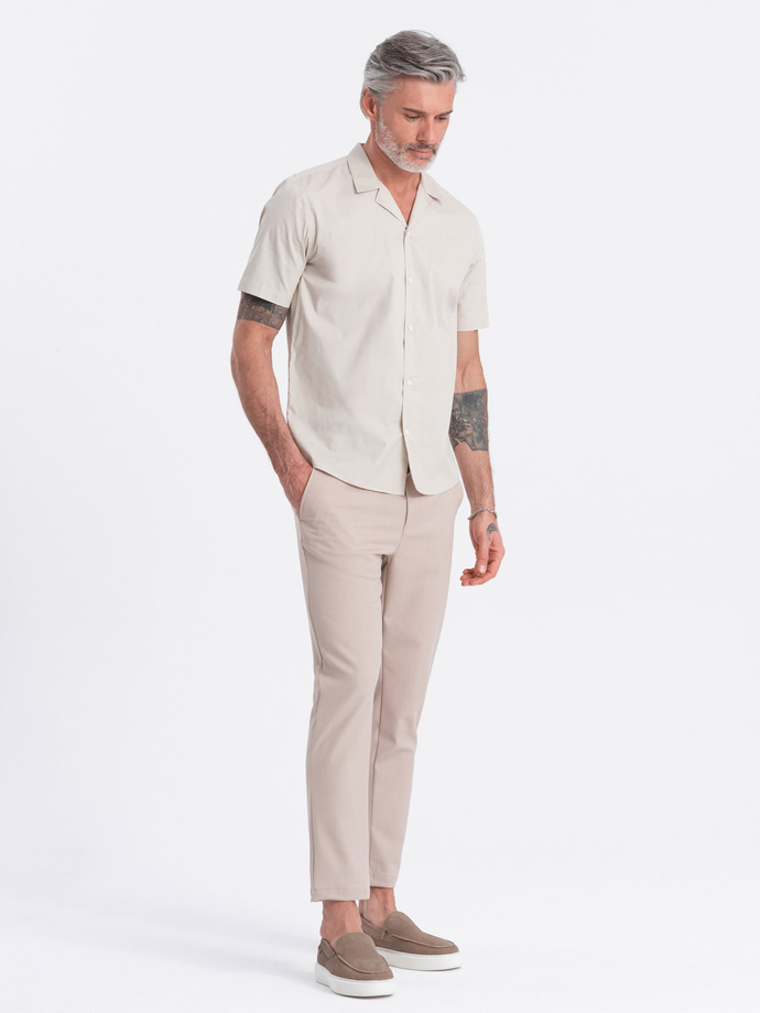 Men's short sleeve shirt with Cuban collar - cream V7 OM-SHSS-0168