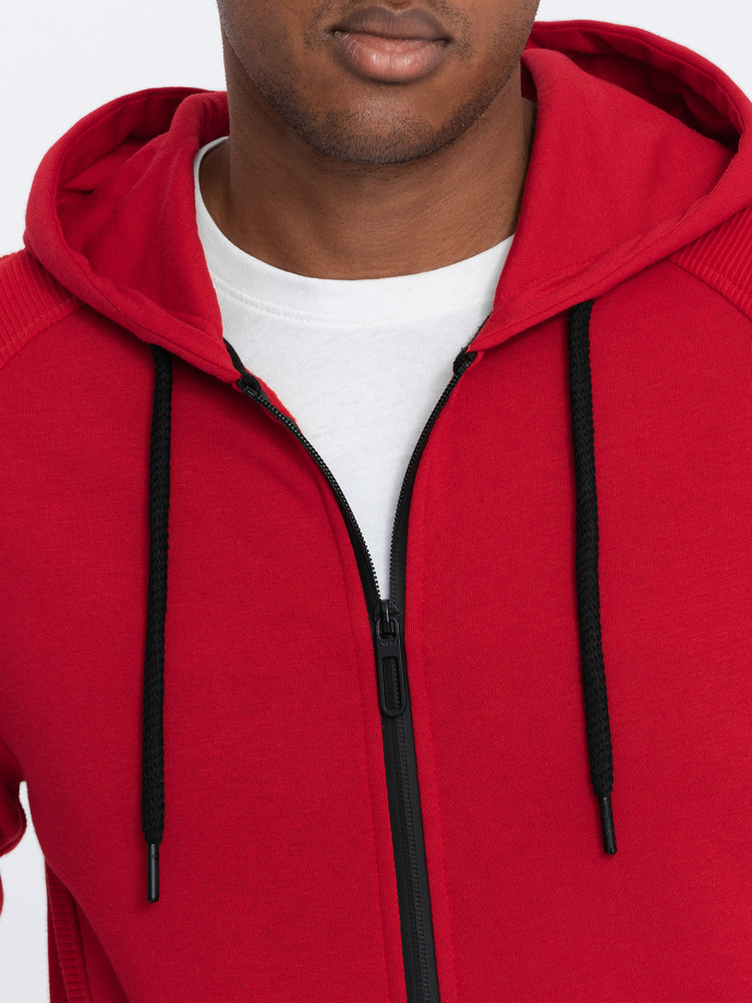 Men's unbuttoned hooded sweatshirt - red V6 OM-SSZP-0124