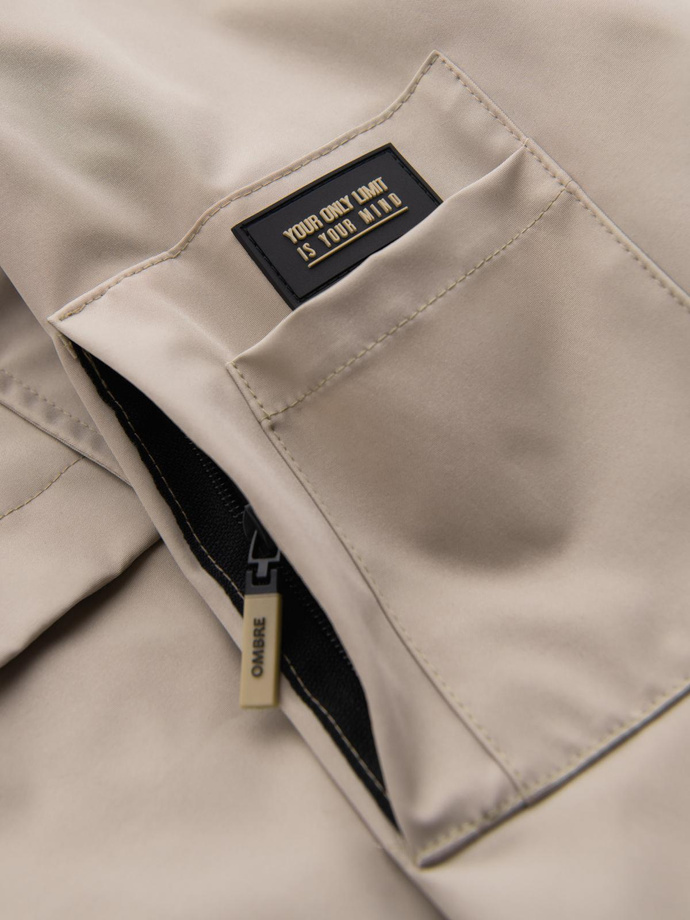 Funkcjonalna męska kurtka przejściowa z kapturem – beżowa V3 OM-JANP-0225